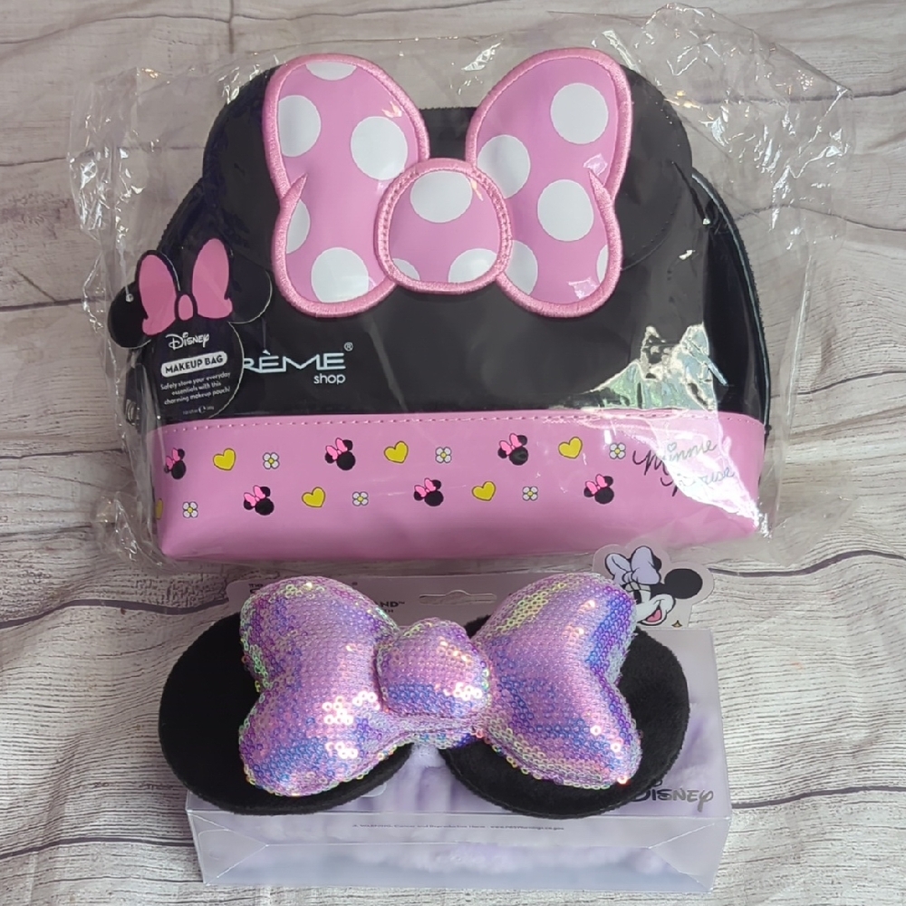 Disney Pink and Black Minnie Mouse Bag with Purple Sequin Bow